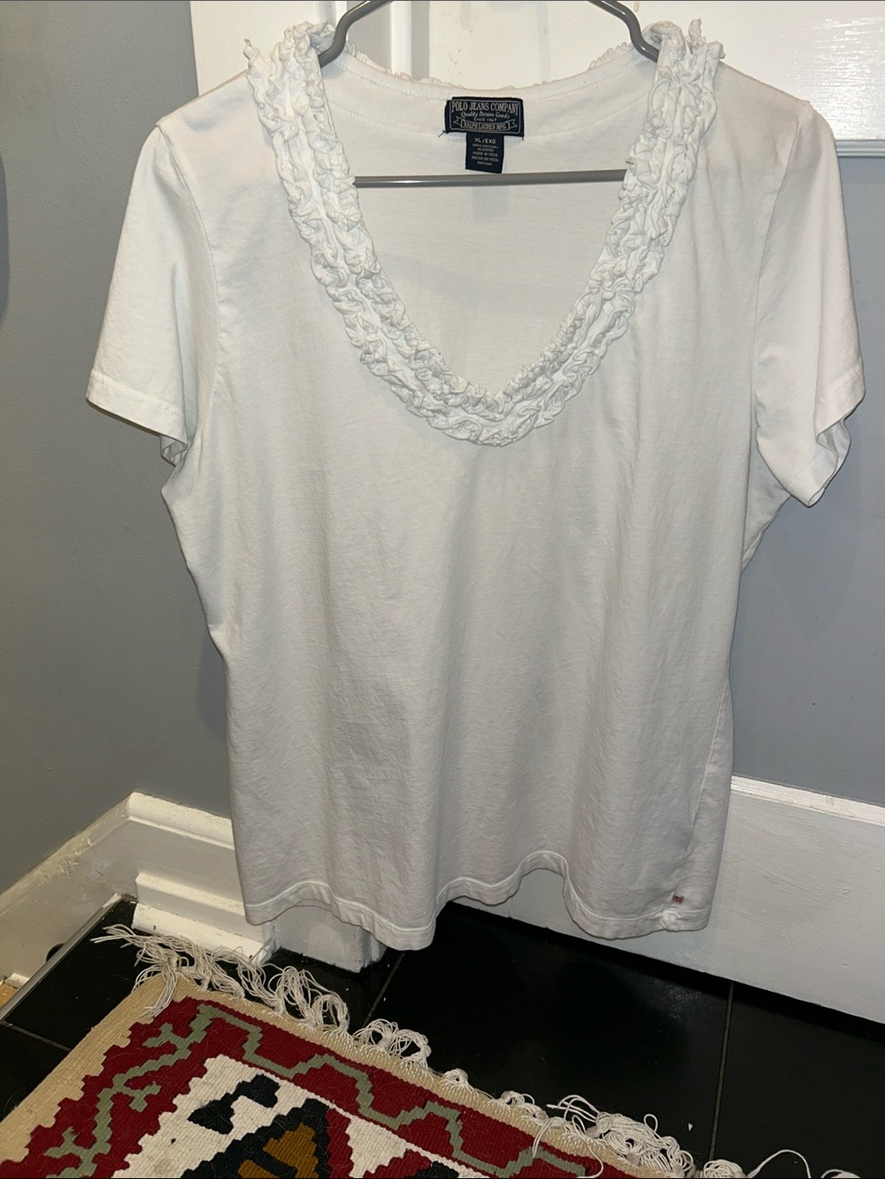 Polo by Ralph Lauren White Short-Sleeve Ruffle Scoop Neck Tee